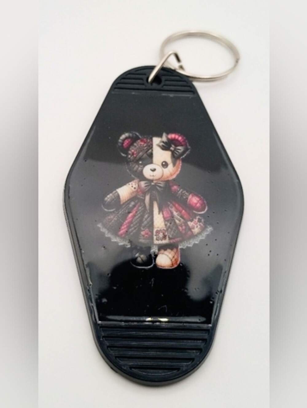 Goth Teddy Bear Motel Keychain Resin Charm